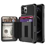 For iPhone 12 / 12 Pro Zipper Wallet Card Bag PU Back Case(Black)