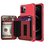 For iPhone 12 / 12 Pro Zipper Wallet Card Bag PU Back Case(Red)