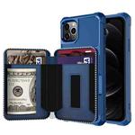 For iPhone 12 / 12 Pro Zipper Wallet Card Bag PU Back Case(Blue)