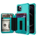 For iPhone 12 / 12 Pro Zipper Wallet Card Bag PU Back Case(Green)