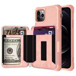 For iPhone 12 / 12 Pro Zipper Wallet Card Bag PU Back Case(Rose Gold)