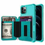 For iPhone 12 Pro Max Zipper Wallet Card Bag PU Back Case(Green)