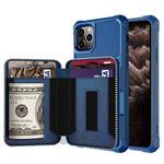 For iPhone 11 Pro Max Zipper Wallet Card Bag PU Back Case (Blue)