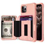 For iPhone 11 Pro Max Zipper Wallet Card Bag PU Back Case (Rose Gold)