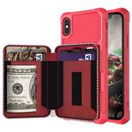 For iPhone X / XS Zipper Wallet Card Bag PU Back Case(Red)