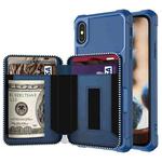 For iPhone XS Max Zipper Wallet Card Bag PU Back Case(Blue)