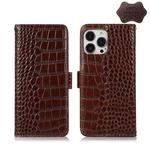 For iPhone 13 Pro Crocodile Top Layer Cowhide Leather Phone Case (Brown)