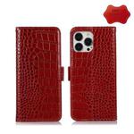 For iPhone 13 Pro Max Crocodile Top Layer Cowhide Leather Phone Case (Red)