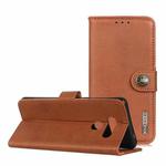 For LG Q70 KHAZNEH Cowhide Texture PU + TPU Horizontal Flip Leather Case with Holder & Card Slots & Wallet(Brown)