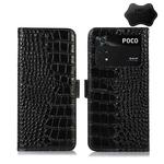 For Xiaomi Poco M4 Pro 4G Crocodile Top Layer Cowhide Leather Phone Case(Black)