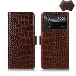 For Xiaomi Poco X4 Pro 5G Crocodile Top Layer Cowhide Leather Phone Case(Brown)