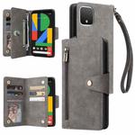 For Google Pixel 4 Rivet Buckle 9 Cards Three Fold Leather Phone Case(Grey)