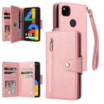 For Google Pixel 4A 4G Rivet Buckle 9 Cards Three Fold Leather Phone Case(Rose Gold)