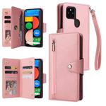 For Google Pixel 4A 5G Rivet Buckle 9 Cards Three Fold Leather Phone Case(Rose Gold)