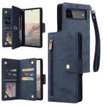 For Google Pixel 6 Rivet Buckle 9 Cards Three Fold Leather Phone Case(Blue)