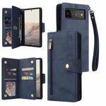 For Google Pixel 6 Pro Rivet Buckle 9 Cards Three Fold Leather Phone Case(Blue)