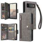 For Google Pixel 6 Pro Rivet Buckle 9 Cards Three Fold Leather Phone Case(Grey)