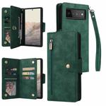 For Google Pixel 6 Pro Rivet Buckle 9 Cards Three Fold Leather Phone Case(Green)