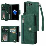 For iPhone SE 2022 / SE 2020 / 8 / 7 Rivet Buckle 9 Cards Three Fold Leather Phone Case(Green)