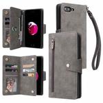 Rivet Buckle 9 Cards Three Fold Leather Phone Case For iPhone 7 Plus/8 Plus(Grey)