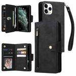 For iPhone 11 Pro Rivet Buckle 9 Cards Three Fold Leather Phone Case (Black)