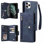 For iPhone 11 Pro Rivet Buckle 9 Cards Three Fold Leather Phone Case (Blue)