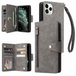 For iPhone 11 Pro Rivet Buckle 9 Cards Three Fold Leather Phone Case (Grey)
