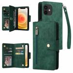 For iPhone 12 mini Rivet Buckle 9 Cards Three Fold Leather Phone Case (Green)