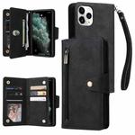 For iPhone 11 Pro Max Rivet Buckle 9 Cards Three Fold Leather Phone Case (Black)