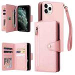 For iPhone 11 Pro Max Rivet Buckle 9 Cards Three Fold Leather Phone Case (Rose Gold)