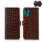 For Motorola Moto G22 Crocodile Top Layer Cowhide Leather Phone Case(Brown)