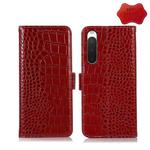 For Sony Xperia 10 IV Crocodile Top Layer Cowhide Leather Phone Case(Red)
