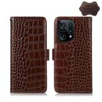 For OPPO Find X5 5G Crocodile Top Layer Cowhide Leather Phone Case(Brown)