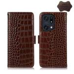 For OPPO Find X5 Pro 5G Crocodile Top Layer Cowhide Leather Phone Case(Brown)