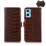 For OPPO Realme 9i/A36 4G/A76 4G/A96 4G Crocodile Top Layer Cowhide Leather Phone Case(Brown)