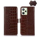 For OPPO Realme C35 4G Crocodile Top Layer Cowhide Leather Phone Case(Brown)