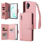 For Samsung Galaxy Note10+ Rivet Buckle 9 Cards Three Fold Leather Phone Case(Rose Gold)