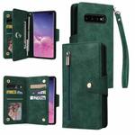 For Samsung Galaxy S10+ Rivet Buckle 9 Cards Three Fold Leather Phone Case(Green)