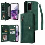 For Samsung Galaxy S20 Rivet Buckle 9 Cards Three Fold Leather Phone Case(Green)