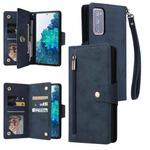 For Samsung Galaxy S20 FE 5G Rivet Buckle 9 Cards Three Fold Leather Phone Case(Blue)