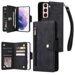 For Samsung Galaxy S21+ Rivet Buckle 9 Cards Three Fold Leather Phone Case(Black)
