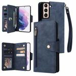 For Samsung Galaxy S21+ Rivet Buckle 9 Cards Three Fold Leather Phone Case(Blue)