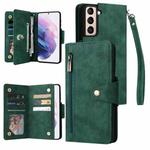For Samsung Galaxy S21+ Rivet Buckle 9 Cards Three Fold Leather Phone Case(Green)