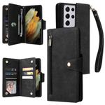 For Samsung Galaxy S21 Ultra 5G Rivet Buckle 9 Cards Three Fold Leather Phone Case(Black)