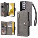 For Samsung Galaxy S22+ Rivet Buckle 9 Cards Three Fold Leather Phone Case(Grey)