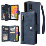 For Samsung Galaxy A01 EU Version Rivet Buckle 9 Cards Three Fold Leather Phone Case(Blue)
