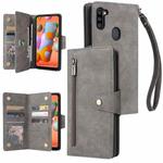 For Samsung Galaxy A11 EU Version Rivet Buckle 9 Cards Three Fold Leather Phone Case(Grey)