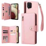 For Samsung Galaxy A12 5G Rivet Buckle 9 Cards Three Fold Leather Phone Case(Rose Gold)