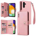 For Samsung Galaxy A13 5G Rivet Buckle 9 Cards Three Fold Leather Phone Case(Rose Gold)