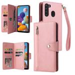For Samsung Galaxy A21 EU Version Rivet Buckle 9 Cards Three Fold Leather Phone Case(Rose Gold)